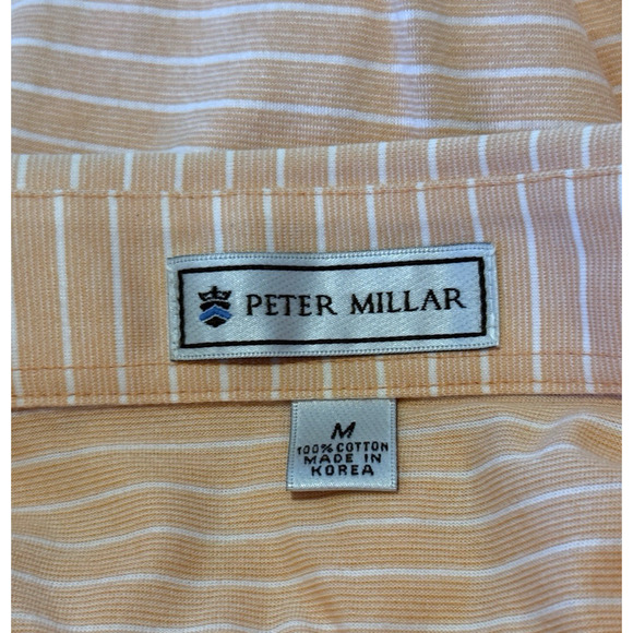 Peter Millar Men's Polo Golf Shirt Size Medium Peach/White Stripes - Picture 5 of 6